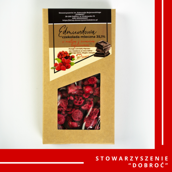 Edmundowa czekolada mleczna z maliną i żurawiną liofilizowaną